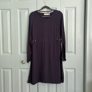 Putumayo Navy Blue Knee Length Dress Small Long Sleeve Fit Flare Boho Minimalist